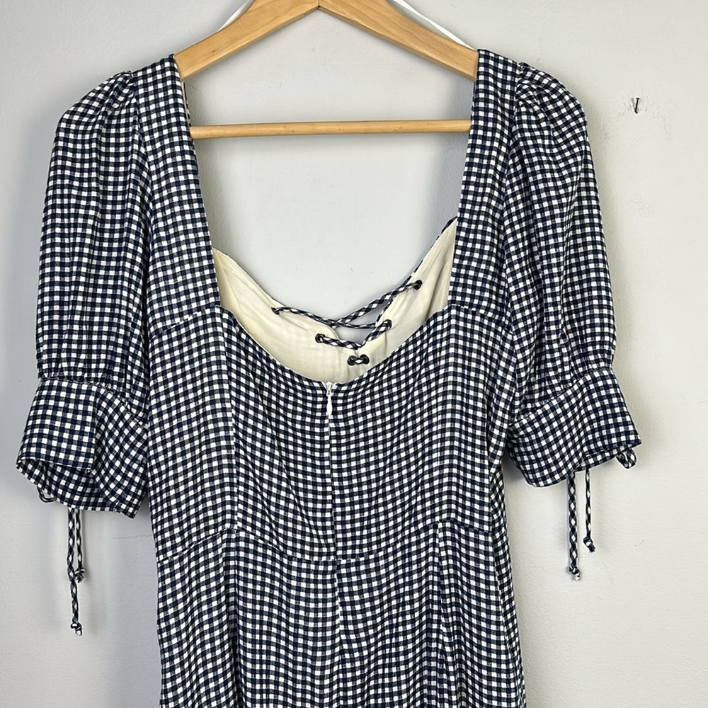 NEW Dress Forum Puff Sleeve Blue Gingham Mini Ruffle Hem Dress Lg Viscose Lined - Picture 13 of 16